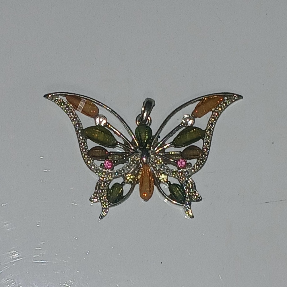 Butterfly Pendant with Multicolor Stones